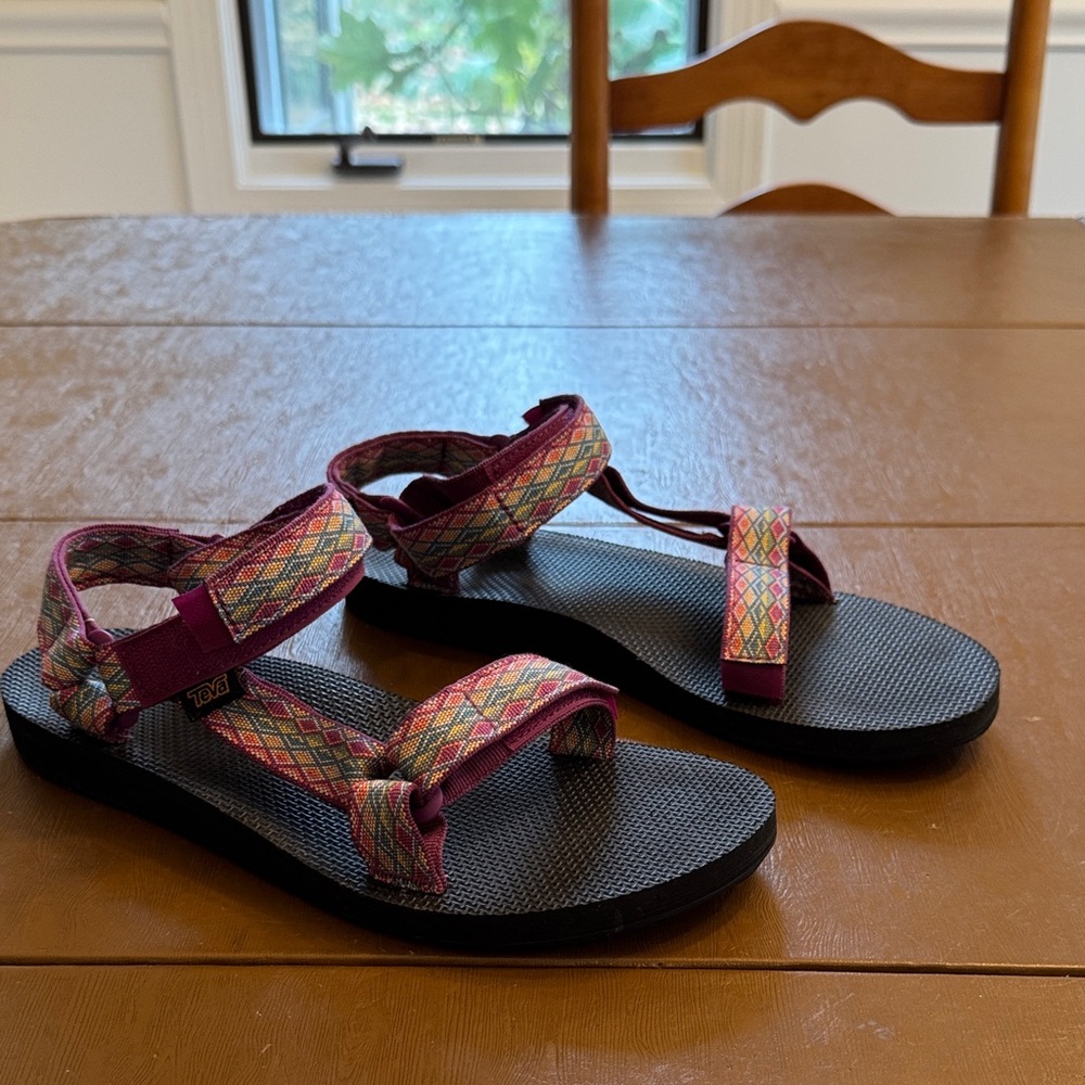Teva Burgundy and Patterned Strap Sandals